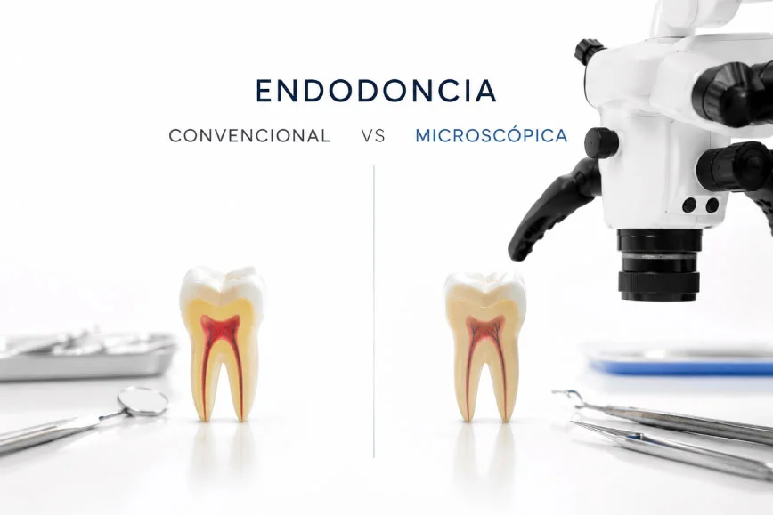 Microscopio dental durante procedimiento de endodoncia